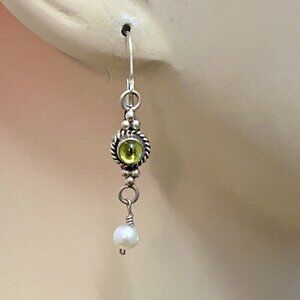 Peridot Earrings, Pearl, Sterling Silver, Vintage Earrings, Studio Quality, NOS